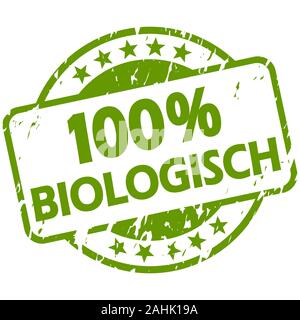 EPS 10 Vektor mit runden grünen grunge Stempel mit Banner und Text 100% biologische (in deutscher Sprache) Stock Vektor