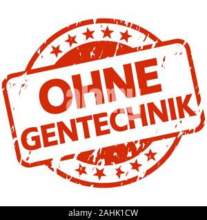 EPS 10 Vektor mit runden roten Stempel mit Banner und Text ohne Gentechnik (in deutscher Sprache) Stock Vektor