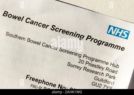 NHS Darmkrebs Screening Programm Einladung Stockfoto