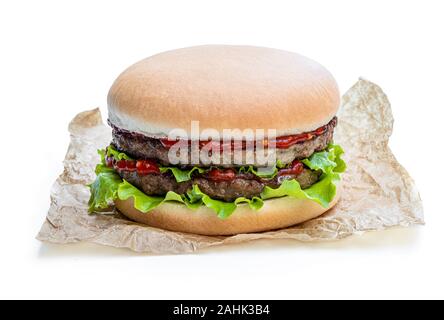 Zwei rindfleischpastetchen Hamburger isoliert auf weißem Stockfoto