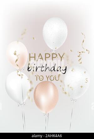 Geburtstag Grußkarte mit bunten Geburtstag Luftballons auf rosa Hintergrund. Vektor. Stock Vektor