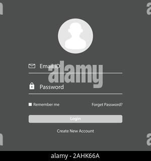 Login Bildschirm und Zeichen in der Formularvorlage für mobile App oder Website Design. UI, UX, User Interface Kit, Smartphone Application Design. Flach und minimale s Stock Vektor