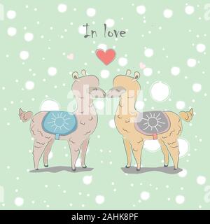 Cute Alpaka Paar für Valentinstag und liebe Karten Stock Vektor