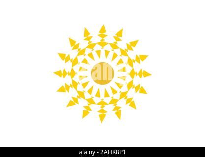 Orange Sun Logo für Ihre Firma, Sunburst Symbol, abstrakte kreative Sun Logo Design, Sommer Sun Logo Stock Vektor
