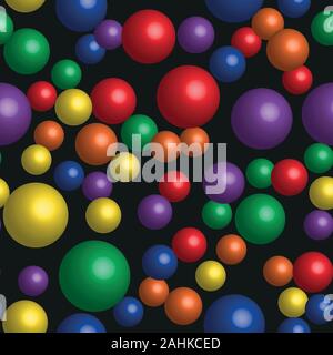 Regenbogen Farbe Kugeln Nahtloses Muster auf Schwarz Stock Vektor