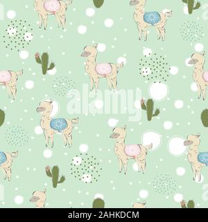 Cute nahtlose Muster mit Hand gezeichnet Paar von Alpakas. Valentinstag Urlaub. Zarte süße Design auf weißem Hintergrund. Ideal für Karten, Dekor, sw Stock Vektor