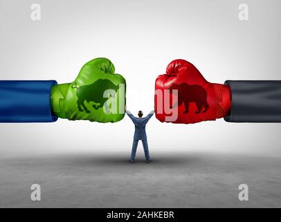 Investment Manager Leader und Financial Management Business Konzept als Geschäftsmann oder Finanzen Advisor trennen zwei gegenläufige Trends. Stockfoto