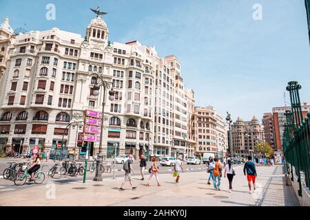 Valencia Spanien Hispanic,Edificio de la Union y el Fenix,1929,von Architekt Enrique Viedma Vidal,Neobarock-Stil,Carrer Calle Xativa,Außen,Gegen Stockfoto