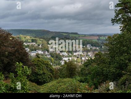 Die Bahn Viadukt über den Fluss Tamar durch die kleine Stadt Calstock an der Grenze von Devon und Cornwall Stockfoto