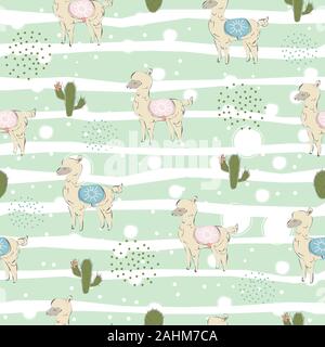 Cute nahtlose Muster mit Hand gezeichnet Paar von Alpakas. Valentinstag Urlaub. Zarte süße Design auf weißem Hintergrund. Ideal für Karten, Dekor, sw Stock Vektor