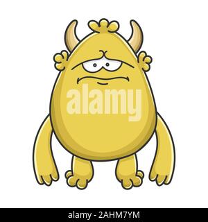 Traurig gelbe Goblin Cartoon Monster isoliert auf weißem Stock Vektor