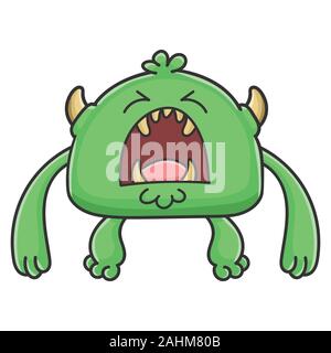 Wütend kreischen green goblin Cartoon Monster isoliert auf weißem Stock Vektor