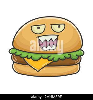 Mad wütend Käse burger Cartoon Illustration auf weißen isoliert Stock Vektor