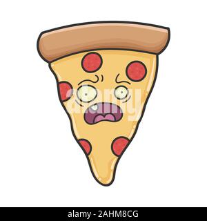 Erschrocken Stück Pizza cartoon isoliert auf weißem Stock Vektor