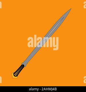 Schwert in flachen Vektor Stil. Messer, Klinge, Stahl, Cartoon, niedlich, flache, farbige, voll, bearbeitet werden. Für Spiel, Poster, Kinder Buch. Stock Vektor