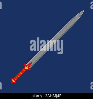 Schwert in flachen Vektor Stil. Messer, Klinge, Stahl, Cartoon, niedlich, flache, farbige, voll, bearbeitet werden. Für Spiel, Poster, Kinder Buch. Stock Vektor