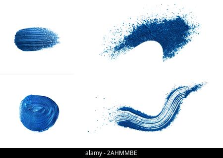 Blau concealer und Lidschatten Muster auf weißem Hintergrund. Make-up. Stockfoto