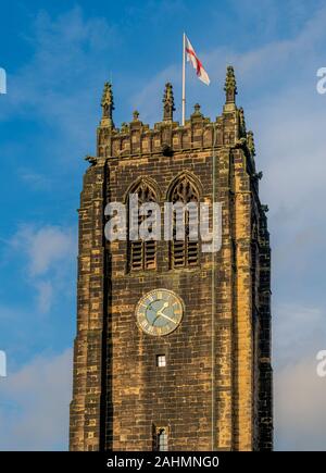 Münster Uhrturm von Halifax, Halifax, Großbritannien. Stockfoto
