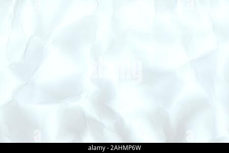 Ein Blatt Papier zerknittert, gebeizt, gestreift, ungleichmäßig. Farbe hellblau, weiß, grau, leer für Design. Stockfoto