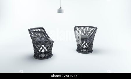3D Rendering schöner Sessel mit Lampe im weißen Hintergrund Stockfoto