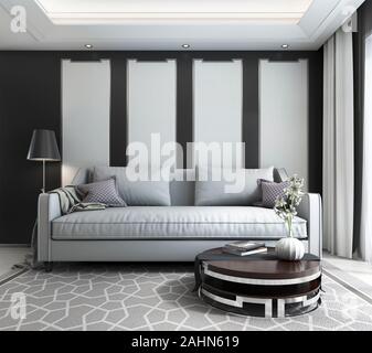 3D-rendering Luxus und modernes Wohnzimmer mit schwarzen Wand Stockfoto