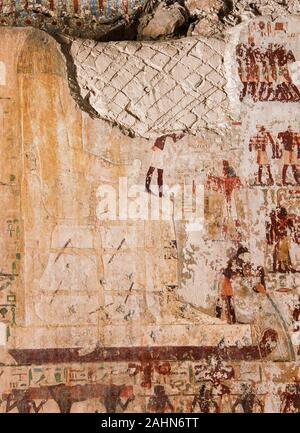 Mitte Ägypten, Deir el Bersha, das Grab von Djehutyhotep stammt aus dem Reich der Mitte. Hauptraum, berühmte Szene: Transport eines kolossalen Statue. Stockfoto