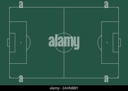 Die Imitation eines Sport Fußball-Feld. Ansicht von oben für die bequeme Verwendung in Strategie oder Hintergrund. Weiße Markierung Linien auf Grün. Flat Style. Stock Vektor