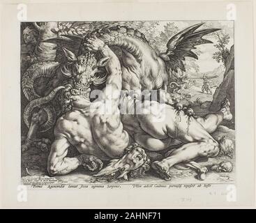 Hendrick Goltzius. Der Drache frisst die Gefährten von Cadmus. 1588. Niederlande. Gravieren von Schwarz auf Elfenbein Bütten Stockfoto