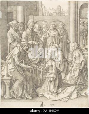 Lucas van Leyden. Esther vor ahasveros. 1518. Niederlande. Gravur in Schwarz auf Elfenbein Bütten Stockfoto