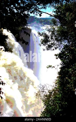 Victoria Falls auf dem Zambezi River. Der Fluss bildet die Grenze zwischen Simbabwe und Sambia. Die Afrikanische Namen, Mosi-oa-Tunya, bedeutet "Der Rauch, der Stockfoto