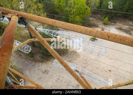 Ehemalige militärische Duga Radar in Sperrzone von Tschernobyl, Ukraine Stockfoto