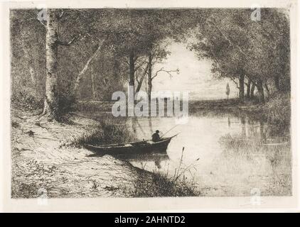 Adolphe Appian. Fischer in einem Boot am Flussufer. 1887. Frankreich. Radierung mit monotype Drucken in schwarzer Tinte auf Elfenbein Bütten Stockfoto