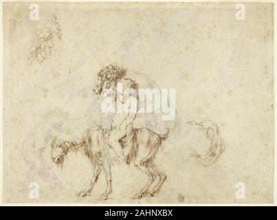 Stefano Della Bella. Studie für Satyr Familie Wandern (recto); Skizzen von Fünf dekorative Gefäße (verso). 1652 - 1662. Italien. Pen und braune Tusche und Graphit (Recto und verso) auf Elfenbein Bütten Stockfoto