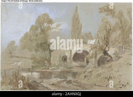 William James Muller. Gypsy Caravan auf der Brücke. 1840 - 1845. England. Stift und Bister mit Pinsel und Tusche und Aquarell, über Graphit, auf grauem Papier webten, legte an Bord Stockfoto