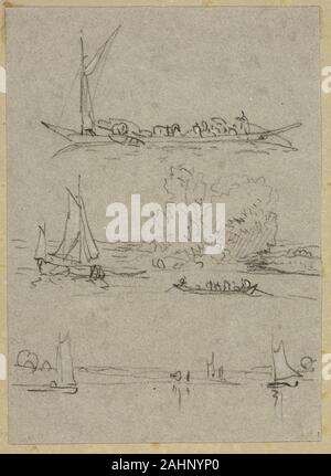 William Alfred Delamotte. Drei Skizzen von Düsseldorf. 1795 - 1863. England. Schwarze Kreide, mit weißer Kreide hervorgehoben, auf Grau webte, Papier gekippt auf Creme webte Papier Stockfoto