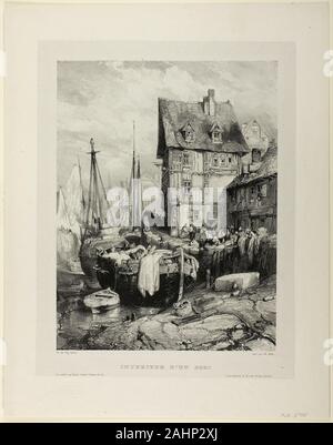 Eugène Isabey. Innenraum eines Ports, Platte fünf von sechs Marines. 1833. Frankreich. Lithographie in Schwarz auf hellgrau China Papier, legte sich auf Elfenbein webte Papier Stockfoto