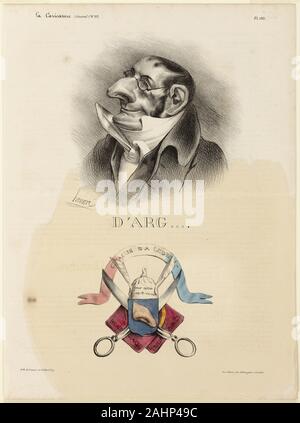 Honoré-Victorin Daumier. D'Arg...., Platte 188 von Célébrités de la Karikatur. 1832. Frankreich. Lithographie in Schwarz, mit hand Färbung, auf Elfenbein webte Papier, fest (fixativ zu gelb verfärbt) Stockfoto