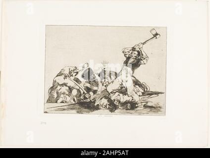 Francisco José de Goya y Lucientes. Die gleiche, Platte drei aus den Katastrophen des Krieges. 1810 - 1815. Spanien. Ätzen, lavis, drypoint, Burin und Brünieren auf Elfenbein webte Papier mit vergoldeten Kanten hier die Axt hält, bevor es hinunter auf die bettelnden französischen Soldaten. Nur die Kleidung der Widersacher unterscheidet zwischen Freunden und Feinden. Die Gewalt hat sowohl den Französischen und Spanischen gleichermaßen überholt. Stockfoto