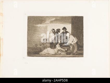 Francisco José de Goya y Lucientes. Dank der Hirse, Platte 51 aus den Katastrophen des Krieges. 1812 - 1815. Spanien. Radierung und Aquatinta brüniert auf Elfenbein webte Papier mit vergoldeten Kanten Stockfoto