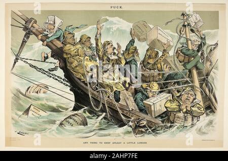 Josef Keppler. Irgendeine Sache zu halten flott ein wenig länger, von Puck. 1858 - 1894. In den Vereinigten Staaten. Farblithographie auf Zeitungspapier Stockfoto