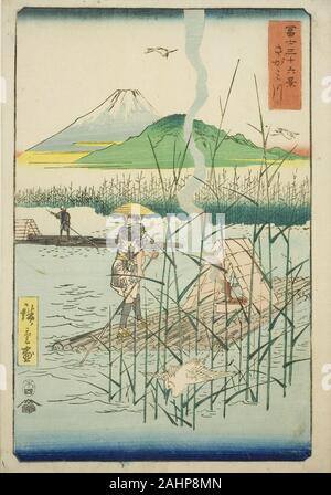 Utagawa Hiroshige. Sagami River (Sagamigawa), aus der Serie 36 Ansichten des Berges Fuji (Fuji sanjurokkei). 1858. Japan. Farbe holzschnitt; Oban Stockfoto