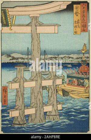 Utagawa Hiroshige. Aki Provinz Festival in der Itsukushima Schrein (Aki, Itsukushima sairei nicht zu), aus der serie bekannte Orte in die Rund 60 Provinzen (Rokujuyoshu meisho zue). 1853. Japan. Farbe holzschnitt; Oban Stockfoto