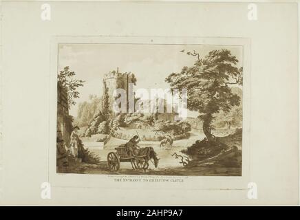 Paul Schränke. Der Eingang zum Chepstow Castle. 1776. England. Aquatinta auf Creme Bütten Stockfoto