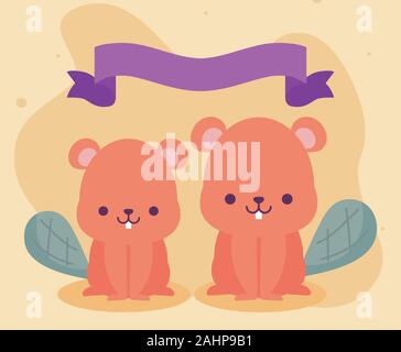 Cute Biber cartoons Design, Tiere Zoo life Natur Charakter Kindheit und adorable Thema Vector Illustration Stock Vektor