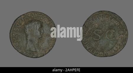 Antike römische. Als (Münze) porträtiert Germanicus. 50 AD 54 AD. Römische Reich. Bronze Stockfoto