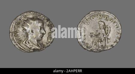 Antike römische. Antoninian (Münze) porträtiert Kaiser Gordian III. 240 AD - 241 AD. Römische Reich. Silber Stockfoto