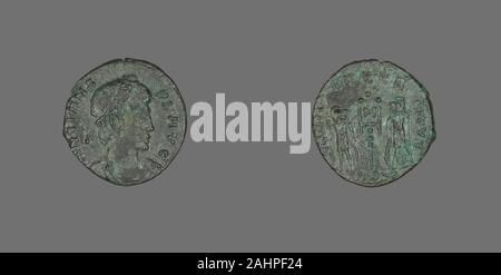 Antike römische. Münze Darstellung Kaiser Constans. 340 AD. Römische Reich. Bronze Stockfoto