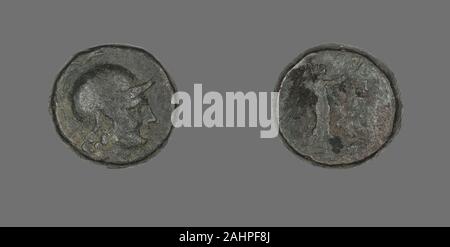 Antike Griechische. Münze mit der Darstellung der Göttin Athene. 133 v. Chr.. Das antike Griechenland. Bronze Stockfoto