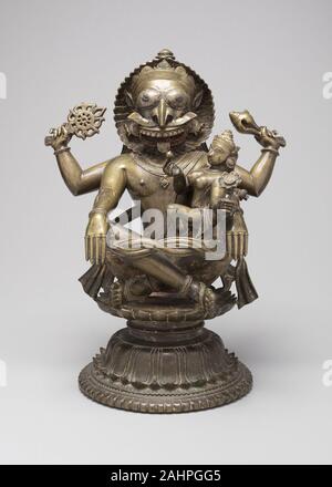 Lion-Headed Inkarnation des Gottes Vishnu (narasimha). 1401 - 1500. Orissa. Bronze mit silber Inlay und Spuren von Pigment Stockfoto