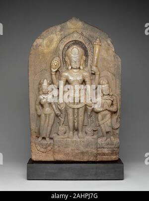 Gott Vishnu mit Göttin Lakshmi und seine Halterung, Garuda, anwesend. 1001 - 1100. Kathmandu Tal. Schiefer Stockfoto